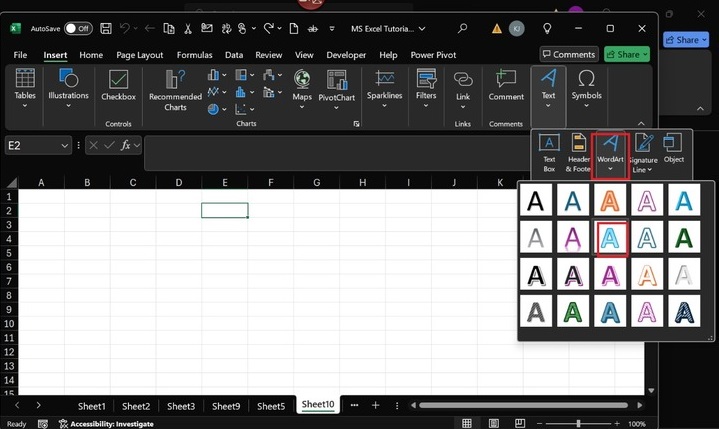 Inserting WordArt in Microsoft Excel 1