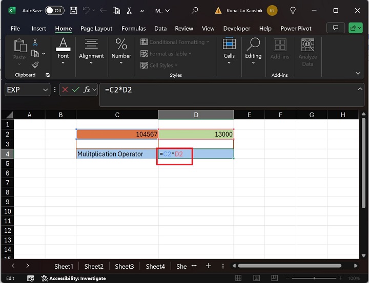 Multiplication Microsoft Excel