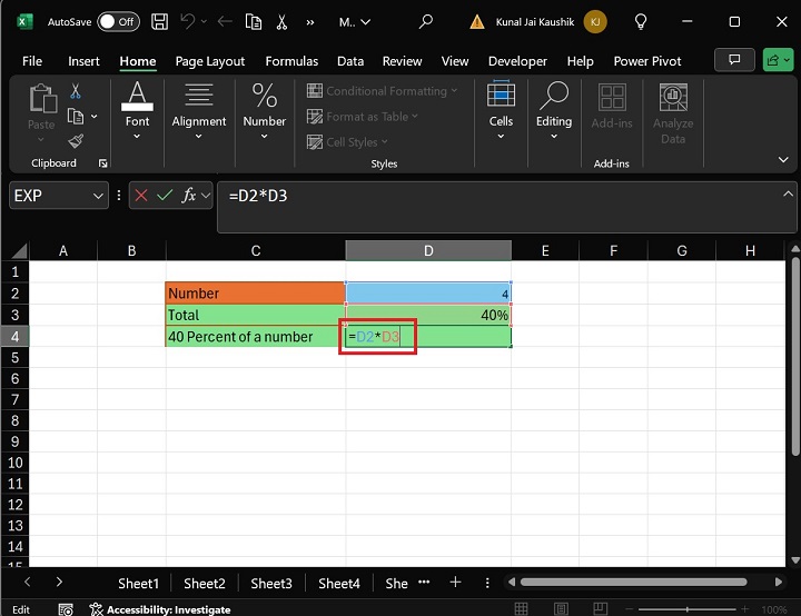 Percent Microsoft Excel