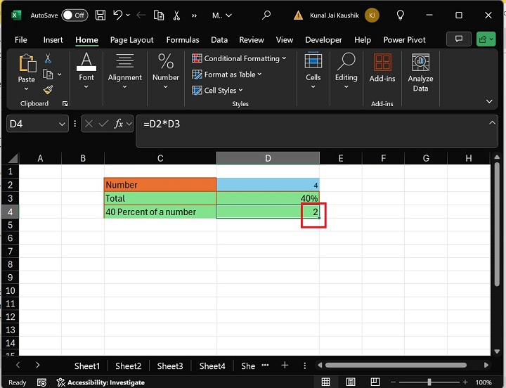 Percent Microsoft Excel