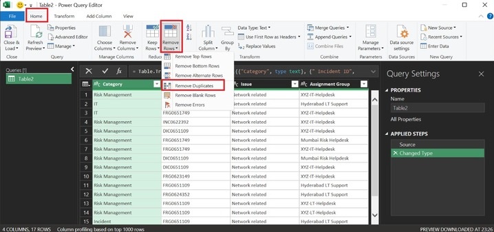 Remove Duplicates Using Power Query Editor 2
