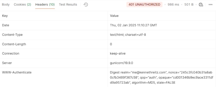 Digest unauthorized access