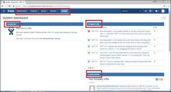 Overview of the Dashboard Page