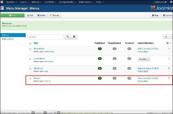 joomla Create Menus