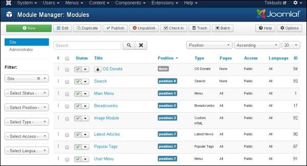 joomla Extension Menu