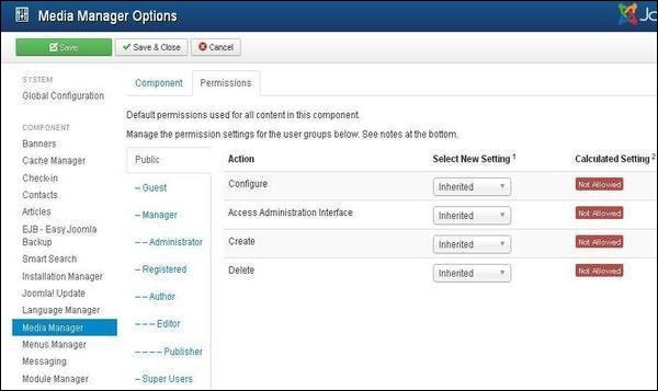 Joomla Media Settings