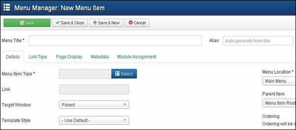Joomla Menus Menu