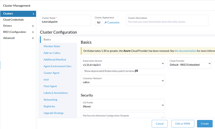 Choose the cluster type