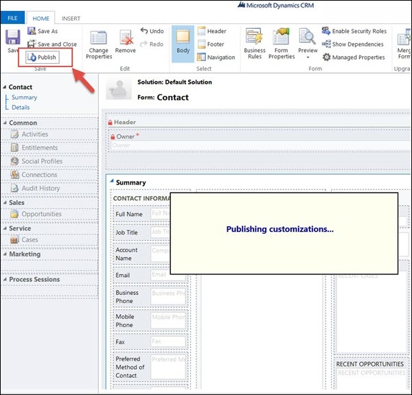 Form Programming Publish Customizations