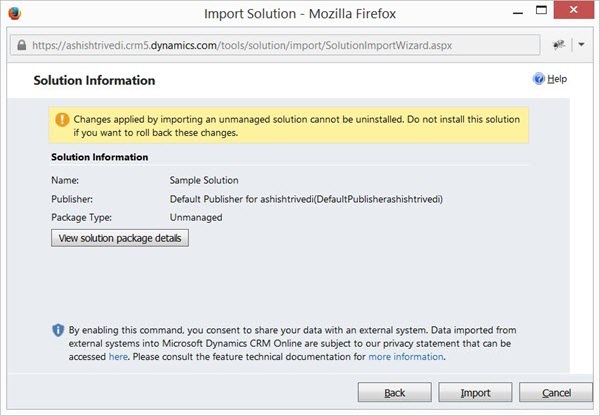 Mscrm import Solution Step 3