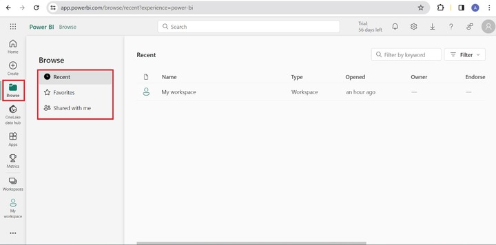Browse Tab Power BI Service
