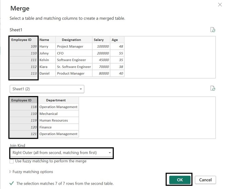 Conduct Right Outer Join in Power BI 7