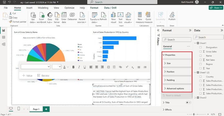 Format the Smart Narrative Visual 1