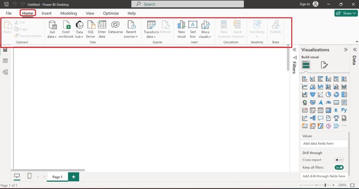 Home Tab Power BI Desktop Window