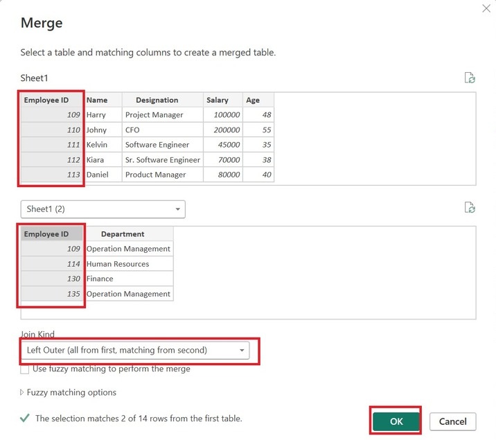 Left Outer Join in Power Query Editor