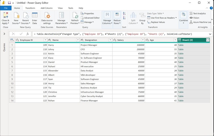 Left Outer Join in Power Query Editor 1