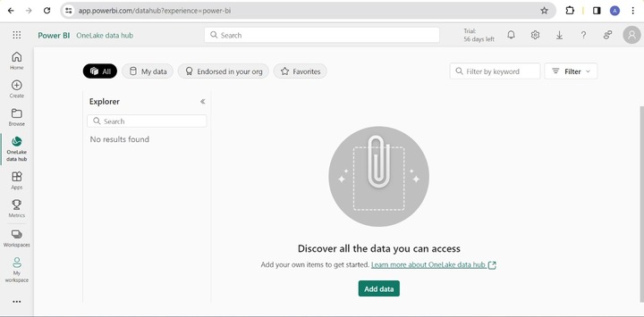 OneLake Data Hub Power BI Service