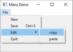 QMenuBar, QMenu and QAction Widgets Output