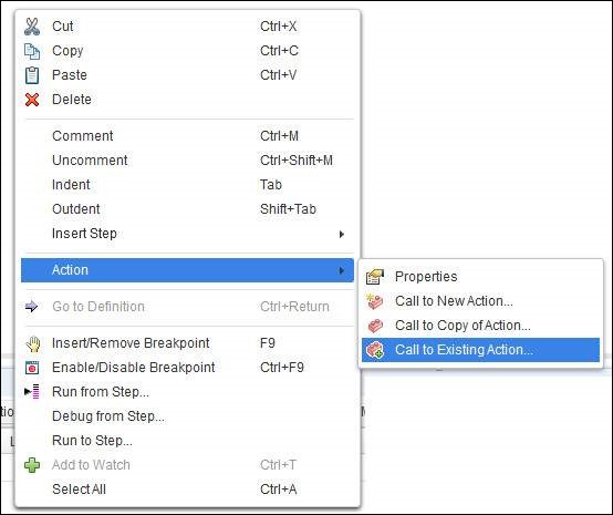 Inserting Call to Existing Action Step 1
