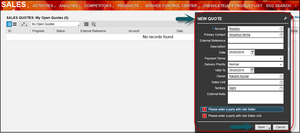 Creating Sales Quotes