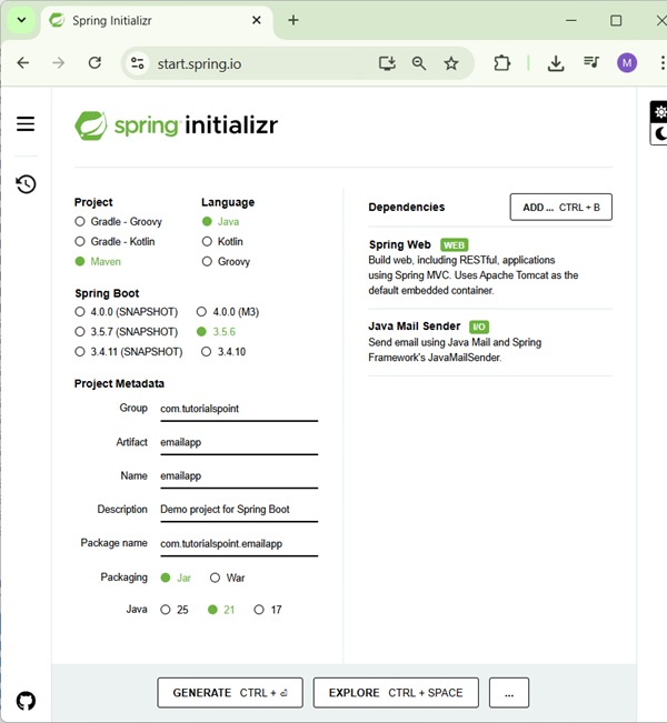 Creating Spring Mail Server