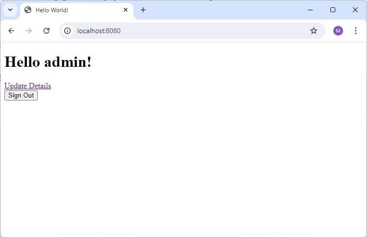 Admin Page with Update Link