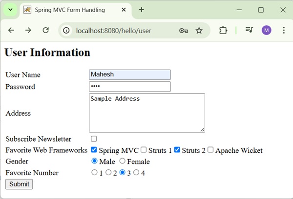 Spring RadioButtons Form