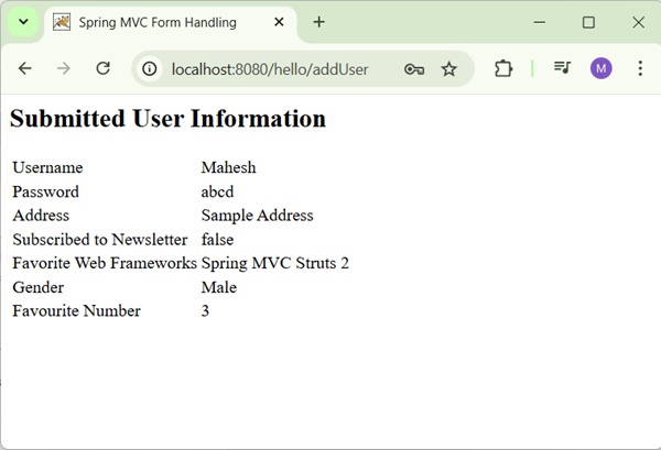 Spring RadioButtons Form Result