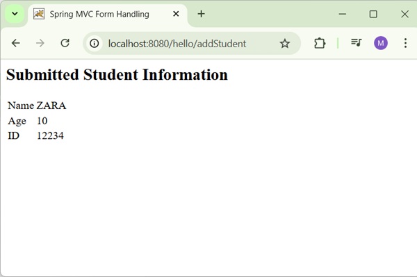 Spring Student Form Result
