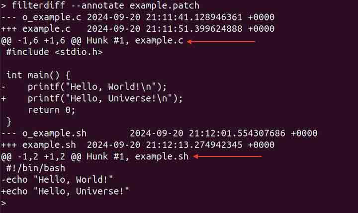 Annotating Hunks Using filterdiff