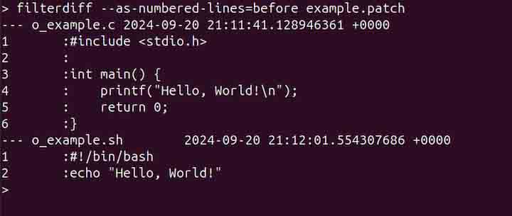 Displaying Selected Hunk Lines Using filterdiff