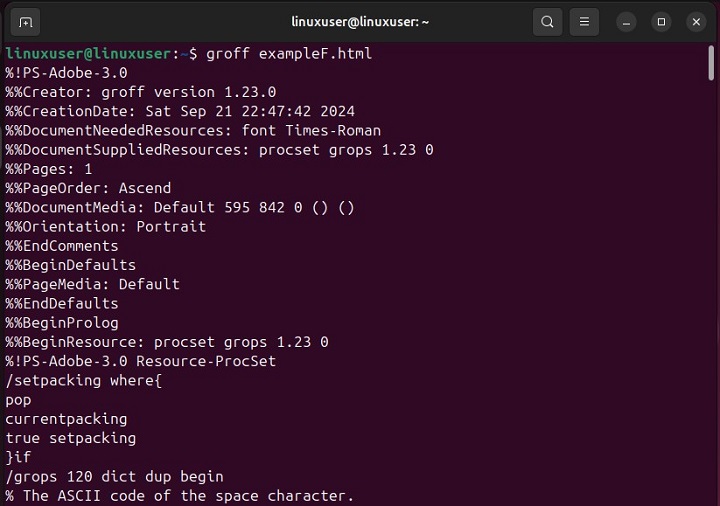 Formatting File with Default Settings in groff