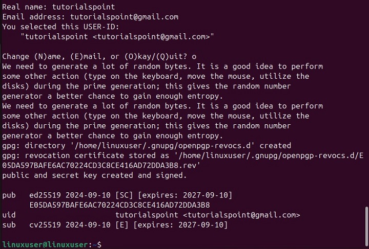Generate Key Pair with GPG Command2