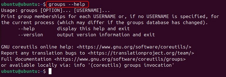 Getting Help Information groups Command