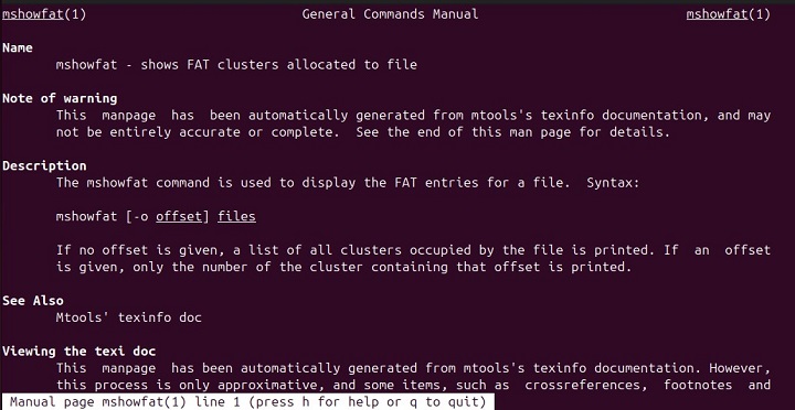 mshowfat Command in Linux1