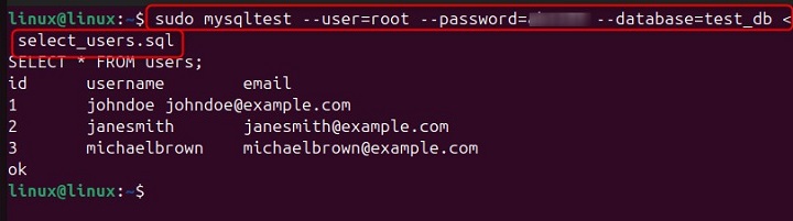 mysqltest Command in Linux1
