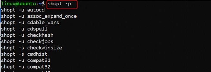 Printing Current Shell Options Using shopt