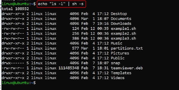 Reading Commands from Standard Input Using sh