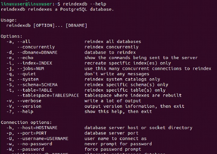 reindexdb Command in Linux4