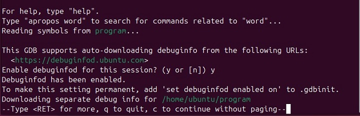 Starting Debugging Session Using gdb
