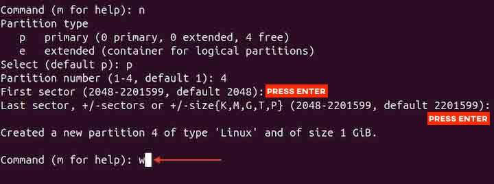 Type w to Apply the Changes