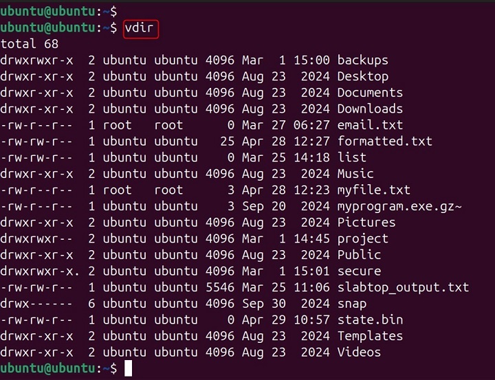 vdir Command in Linux3