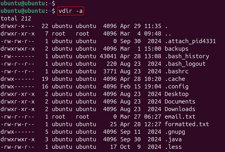 vdir Command in Linux7