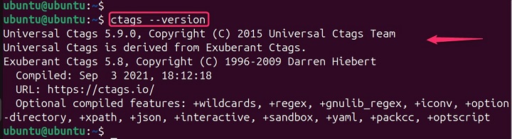 Verifying the installation of ctags