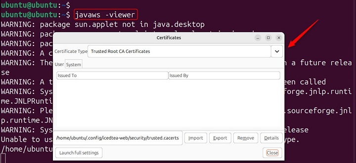 Viewing Cache Uing javaws Command